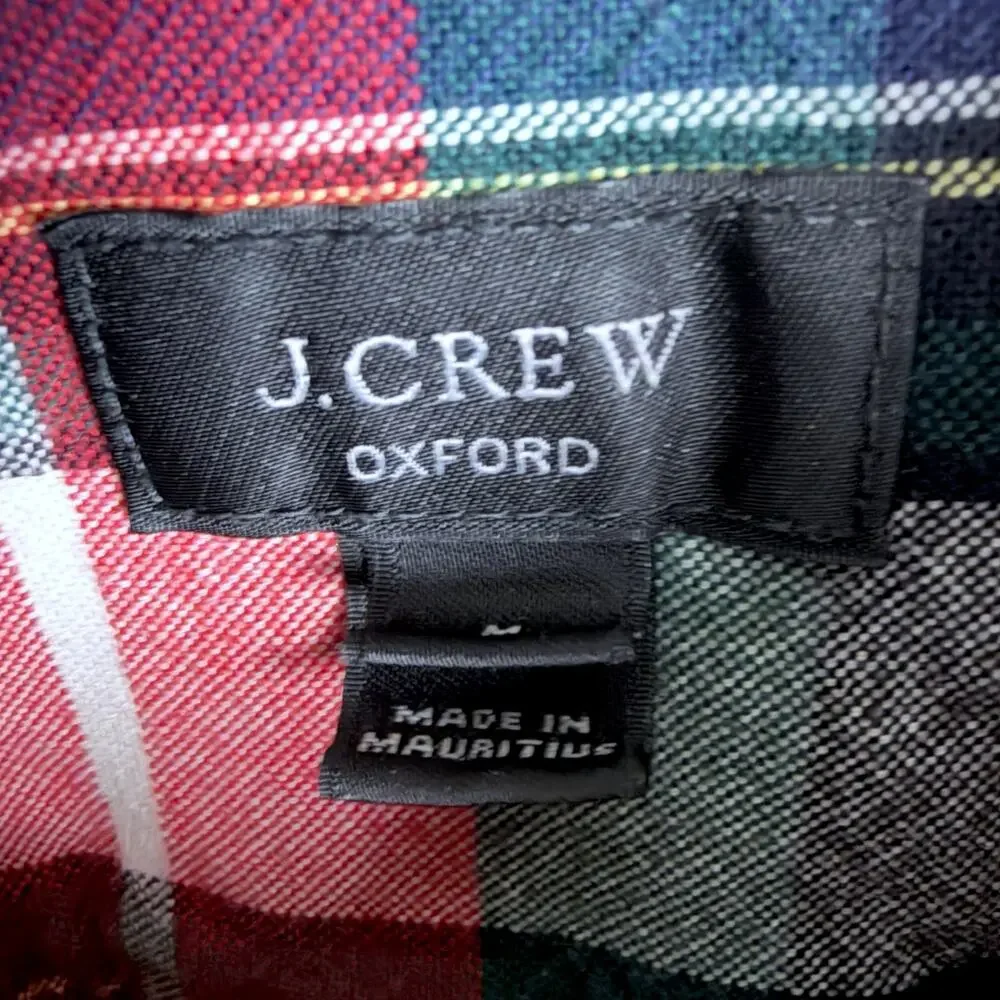 J Crew Shirt Mens Medium Red Classic Oxford OCBD Tartan Preppy Luxury Office